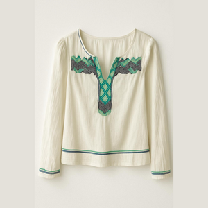 BCBGMaxAzria Green and Blue Long Sleeve Graphic Blouse